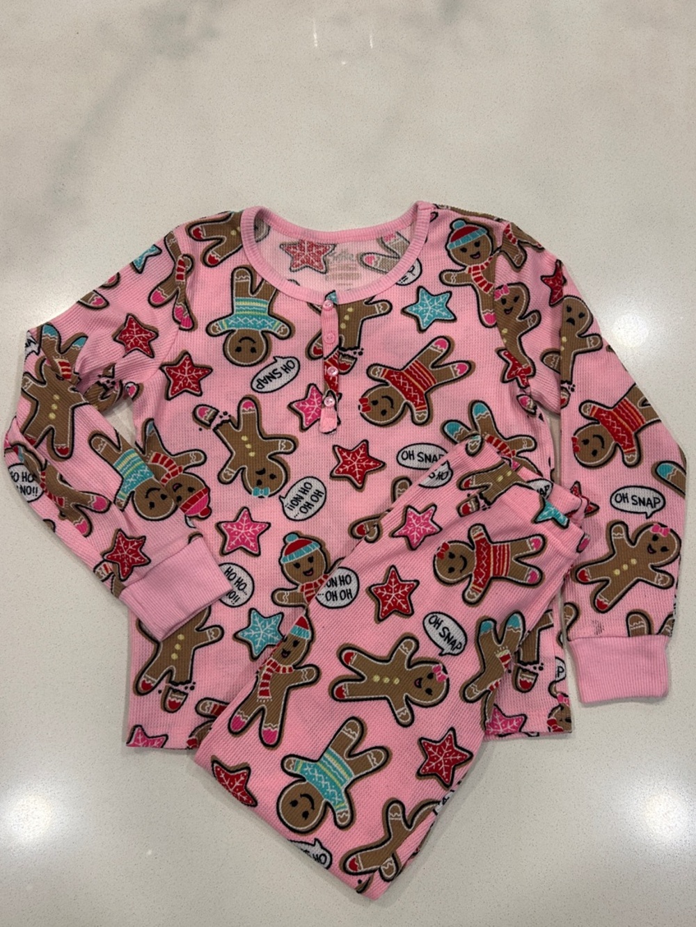 Girls Pink Gingerbread Holiday Pajama Set